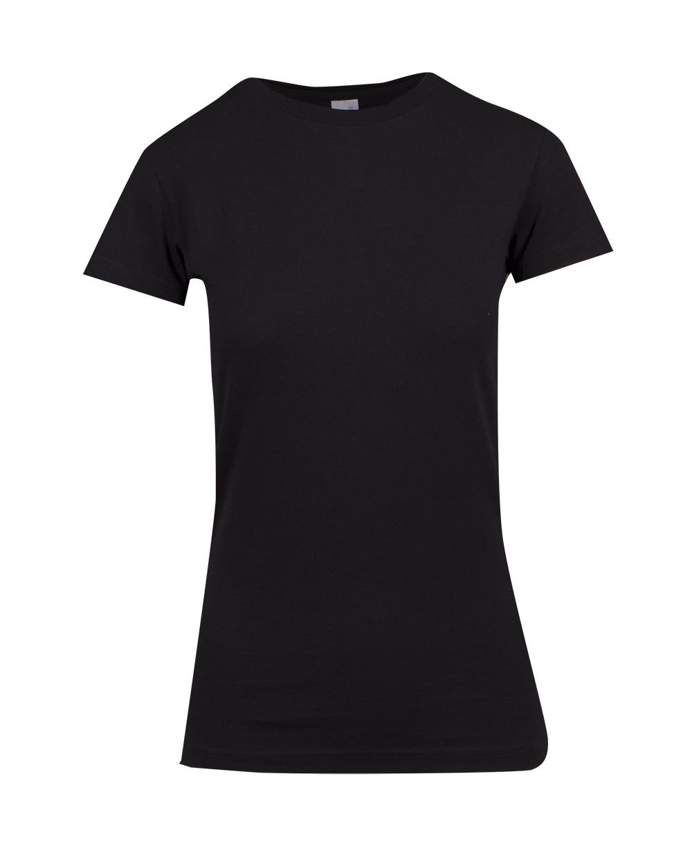 Classic fitted black women's t-shirt blank template ready for custom vinyl design printing, 100% cotton premium base garment for personalized text, logos and graphics by AJ's Infinity Design, versatile foundation for creating custom apparel for businesses, events, gifts or personal expression