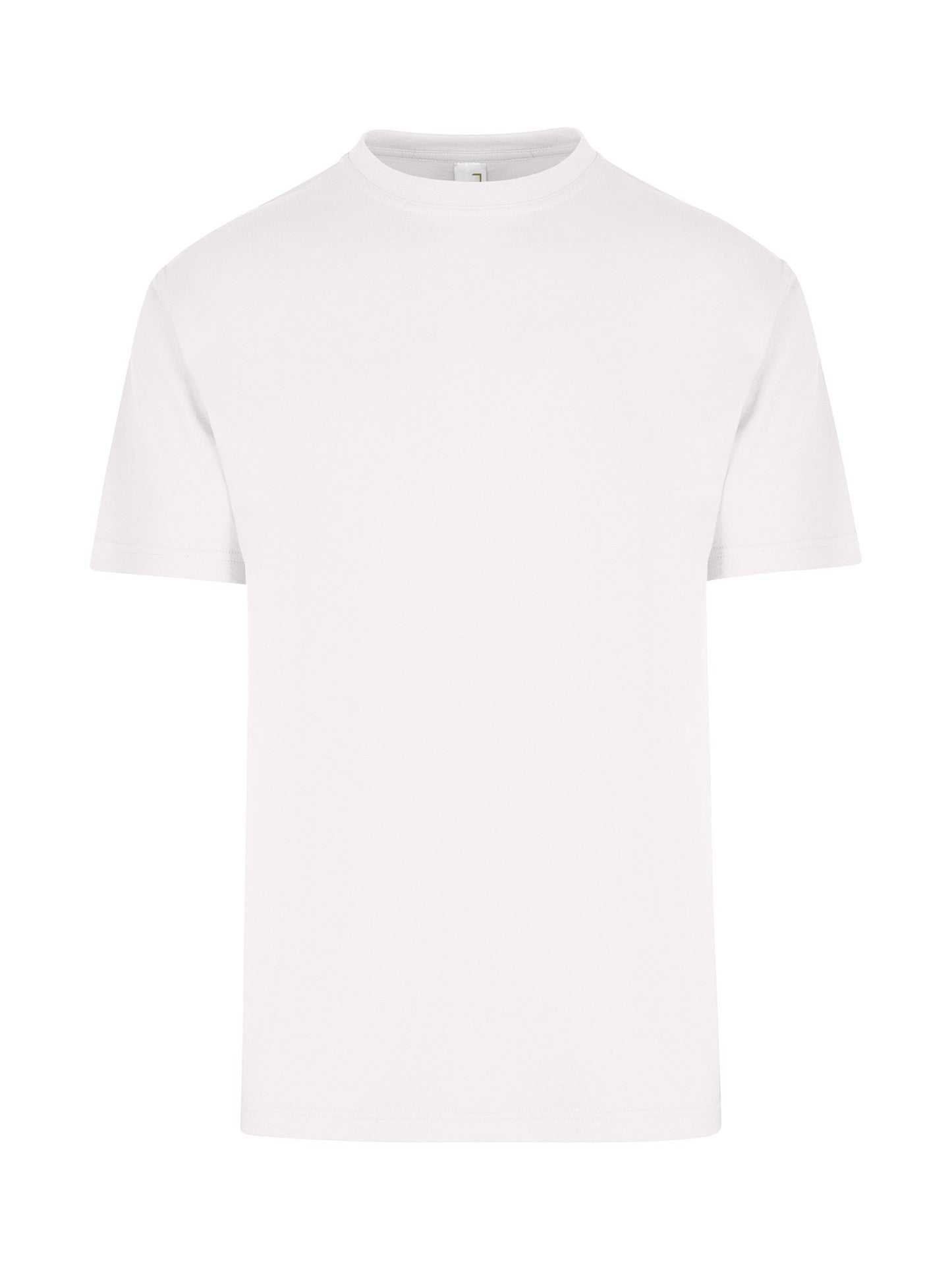 White personalised men’s t-shirt available from Aj’s Infinity – fully customizable with logos, names, vinyl text or images for events, teams, or business branding